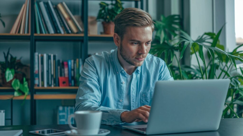 um homem usando um notebook - melhor local para anunciar o carro usado