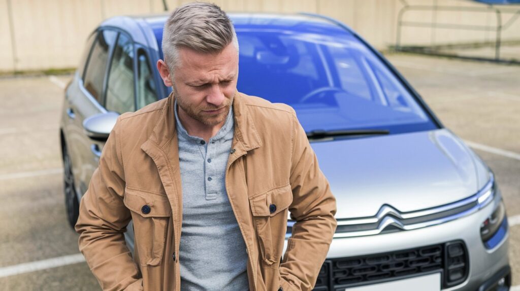 um homem cansado, triste e frustrado porque não consegue vender seu Citroën C4 Picasso. - carros difíceis de vender